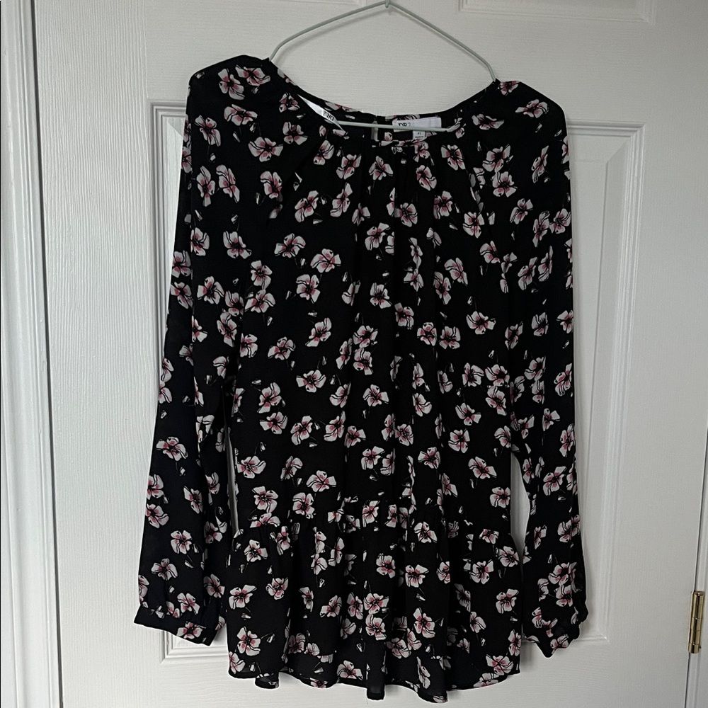 DR2 Black and Pink Floral Blouse
